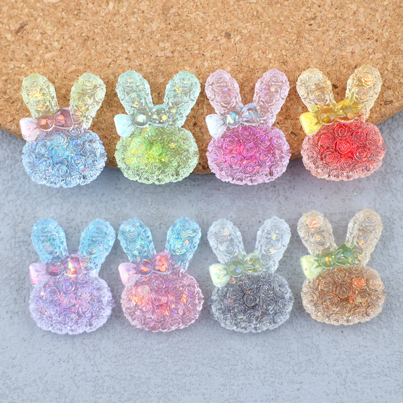 Resin Craft Material - 5PCS 18*25mm Luminous Gradient Rabbit Resin